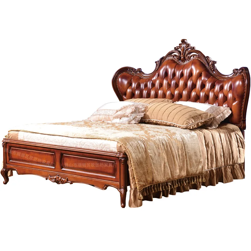 

Customizable European leather double solid wood leather master bedroom double bed wedding bed French bed