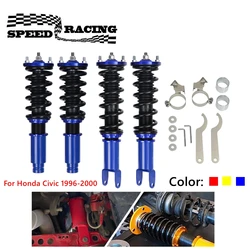 Coilovers For Honda Civic 1996-2000, Adjustable Height Spring Shock Absorber Suspension Kit Complete Assemblies Red/Blue/Gold