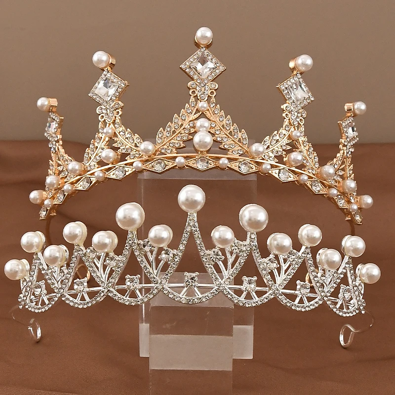 

2 - Piece Elegant Luxury Princess Pearl Crystal Headpiece & Crown Set, Bridal Queen Headband Hair Accessories for Birthday Party