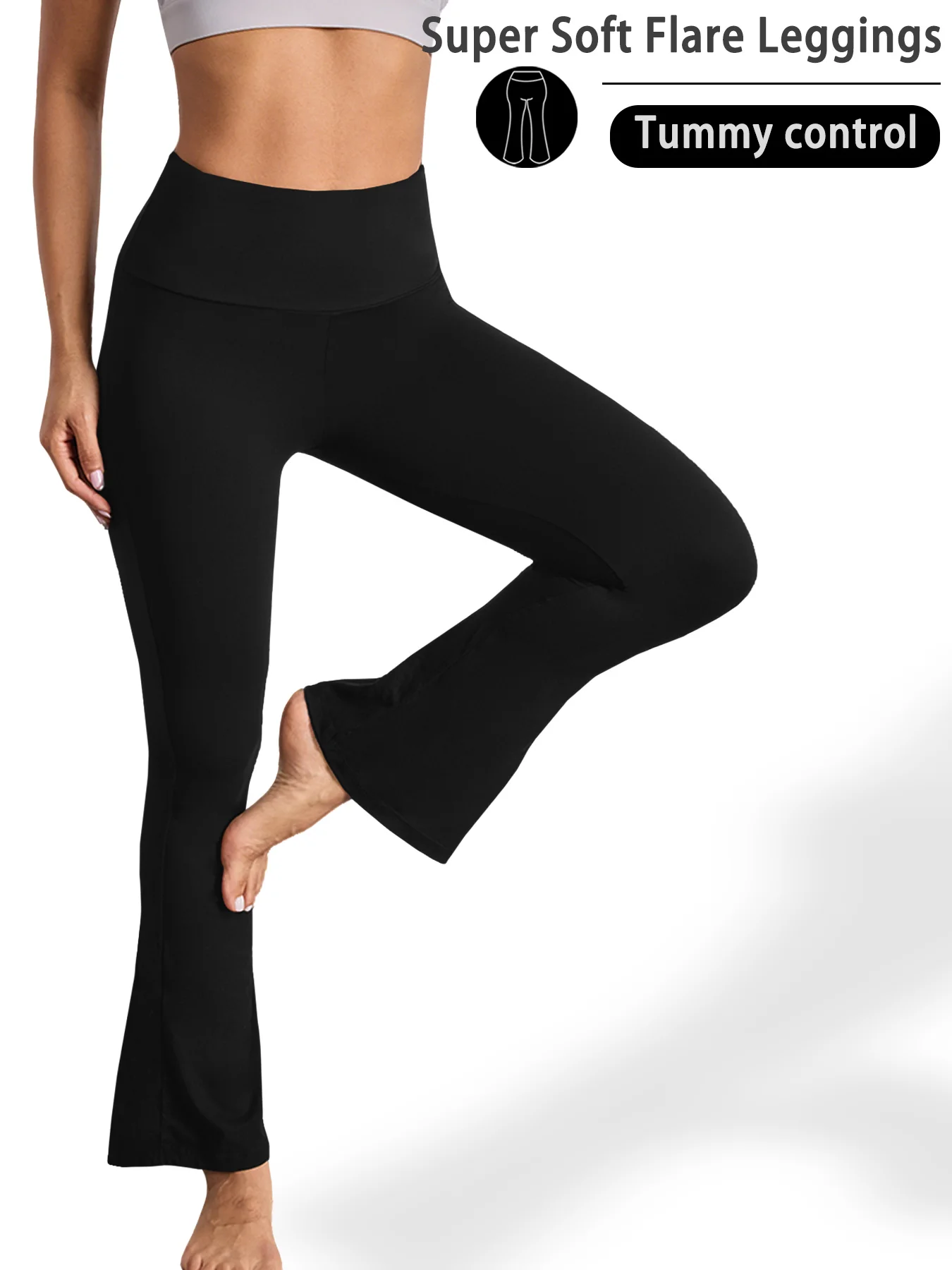 

Women's high-waisted yoga flare pants with for pilates and casual wear. Soft, stretchy fabric for comfort