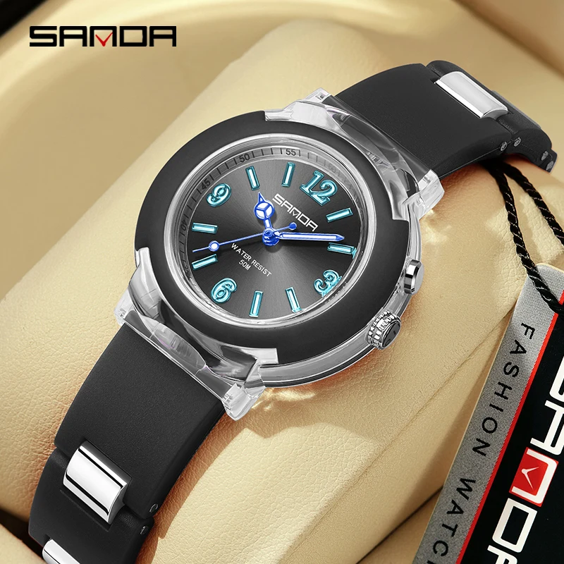 2023 New Watch Fashion Trend Outdoor Leisure Temperament Versatile for Sanda 6104 Girls Quartz Watch LED Light