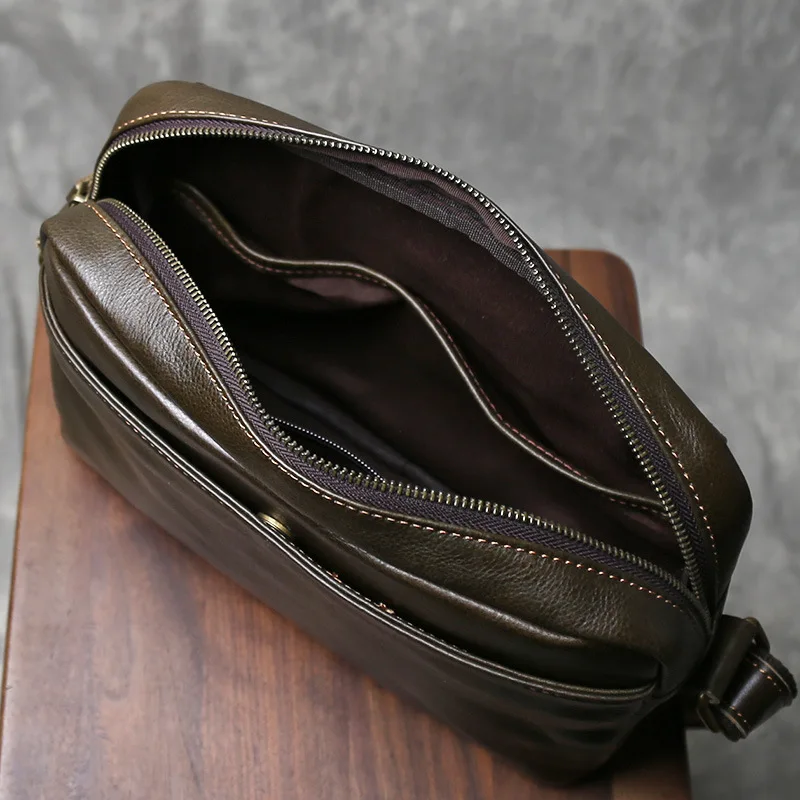 Men's Vintage Messenger Bag Genuine Leather Crossbody Bag, Retro Distressed Shoulder Bag for Casual Sporty Style