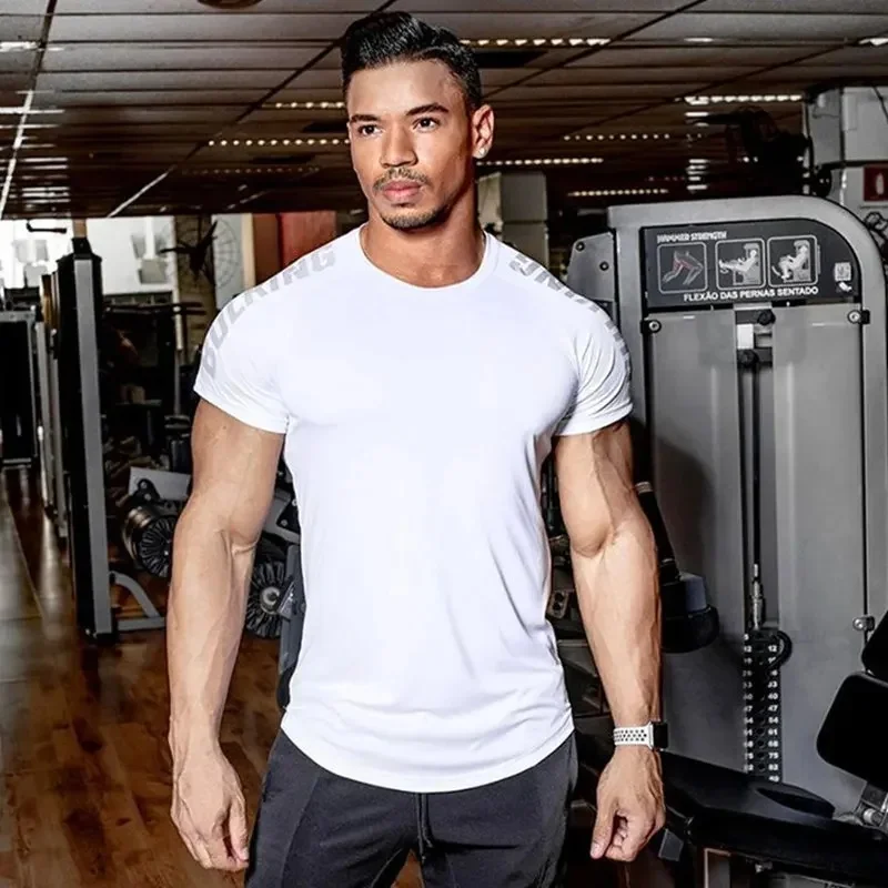 Men Compression Skinny T-shirt Gym Fitness Bodybuilding Shirt Male Summer Running Workout Quick Dry Tees Tops Training Clothing