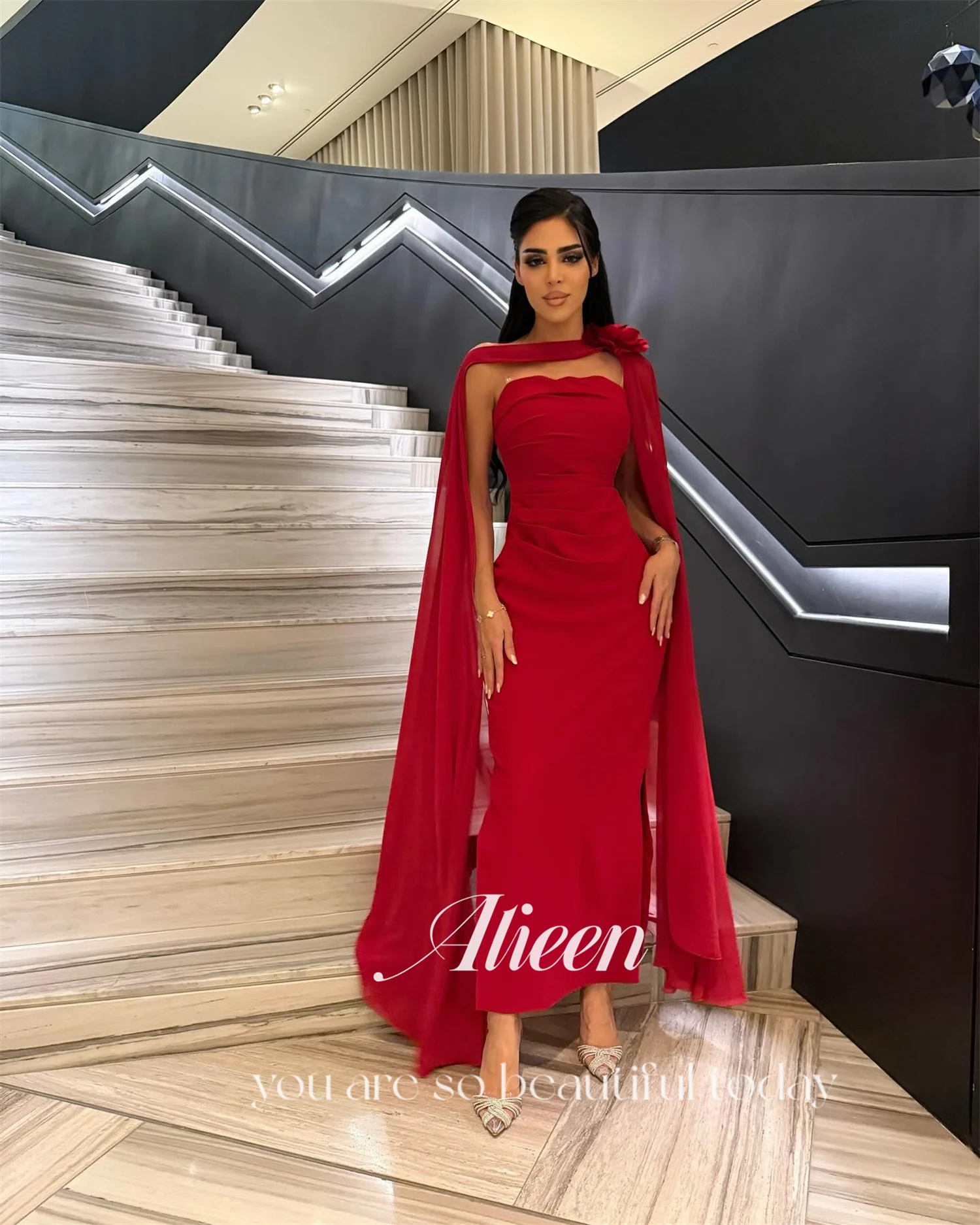 Aileen Lange Ballkleider Luxus-Abendkleider 2023 فسات Cosa 1926 – Maßgeschneidertes rotes Damen-Abschlussballkleid, Vestidos De Noche, Schal, Party