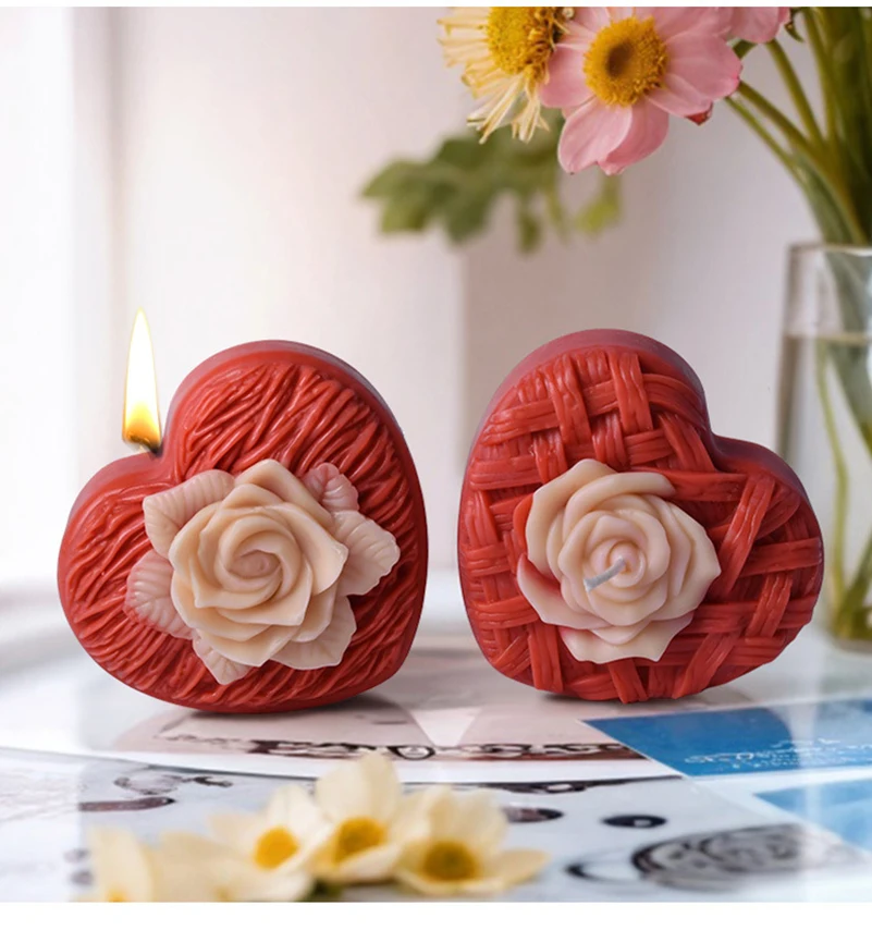 Heart shape Rose Candle Silicone Mold DIY Valentine's Day Decor Aromatherapy Candle Gypsum Soy Wax Making Mould Valentine Gifts