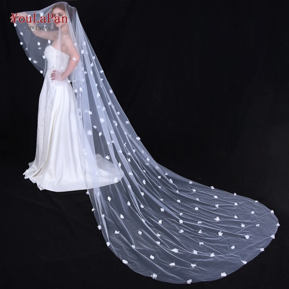 YouLaPan 3d fiori velo da sposa 2 livelli pizzo disperso Applique floreale veli da sposa copertura viso morbido bianco avorio cattedrale V190