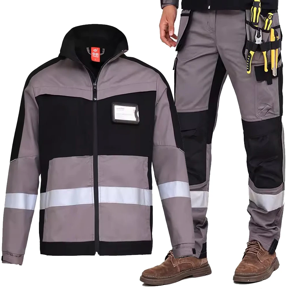 Polycotton Welding Suit Work Clothes For Men Multi Pockets Hi Vis Reflective Safety Work Clothing Electrical Uniform Repair Suit