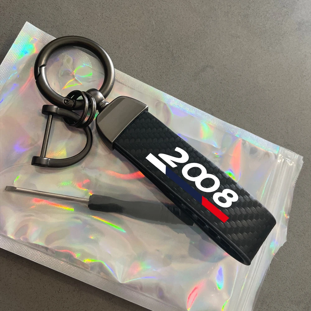 Car Metal Key Ring Carbon Fiber Patter Keyring Car Keychain Simple Personality Auto Accessories For Peugeot 2008 3008 5008 508