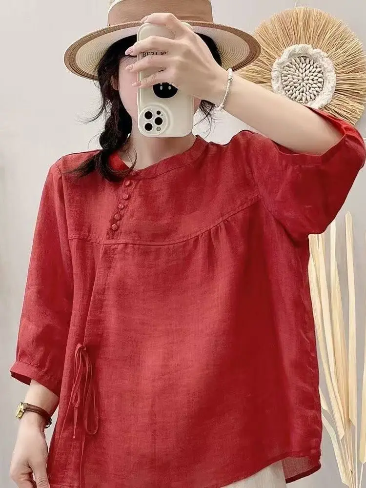 المرأة عادية فضفاضة irt صيف جديد Sle الفني خمر لون نقي مربوط أعلى التخسيس نجمة خماسية مطبوعة