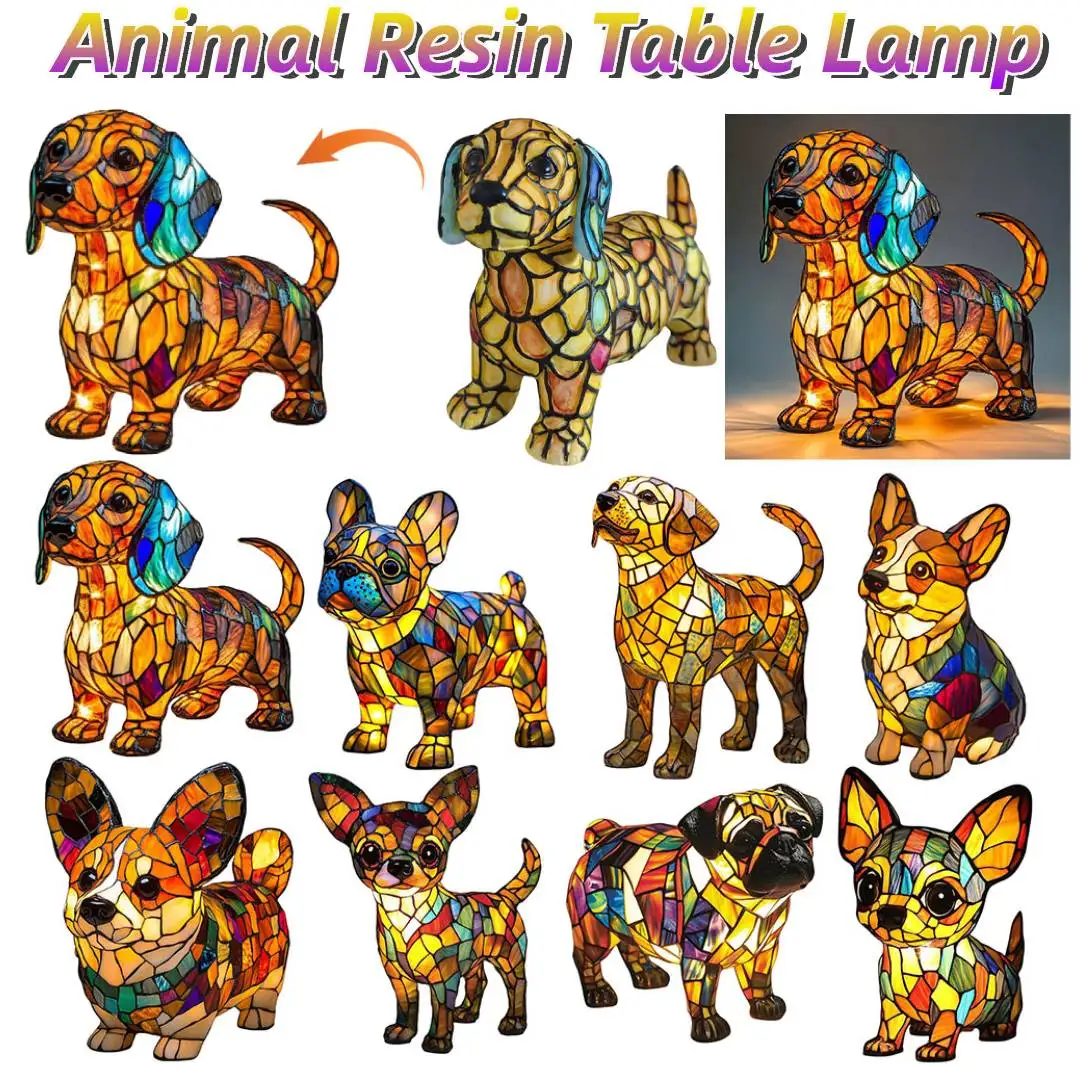 

3D Animal Resin Night Light LED Bedside Lamp Cute Nightstand Lamp Colorful Vintage Stained Glass Lamp for Living Room