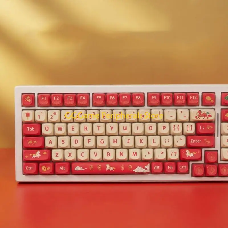 

U55B 128 Good luck in the Year of the Horses PBT Dye Sublimations Keycap MOA Profile for Keyboards