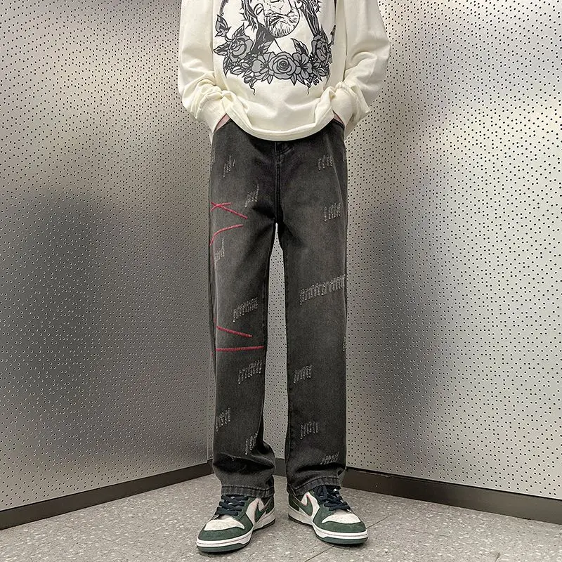 

Мужские свободные прямые джинсы с вышивкой, желтые, повседневные, в уличном стиле, осенние, модные, брендовые, со средней посадкой, из полиэстера и хлопка...