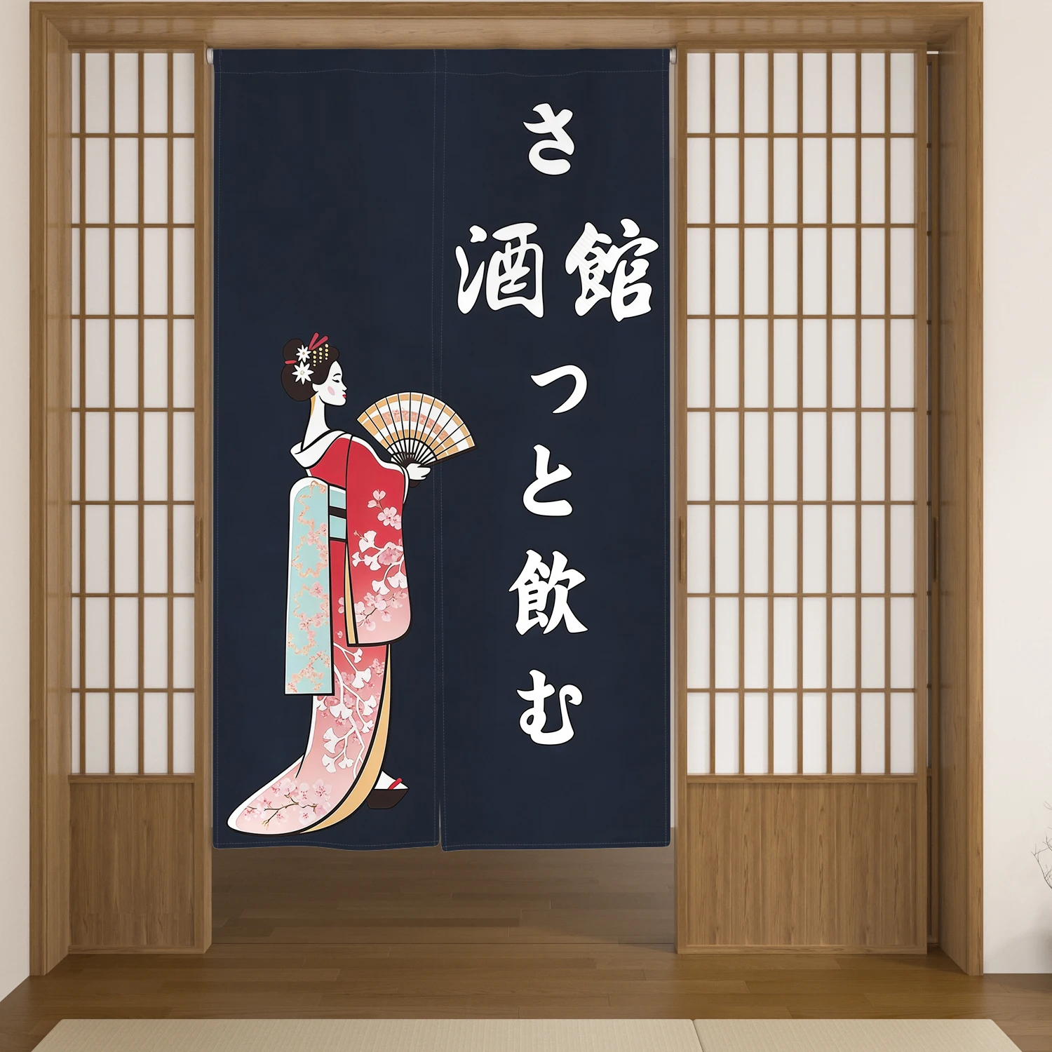 Japanese Style Noren Door Curtains Geisha Cat Izakaya Dining Room Partition Linen Doorway Curtains Kitchen Split Half Curtain