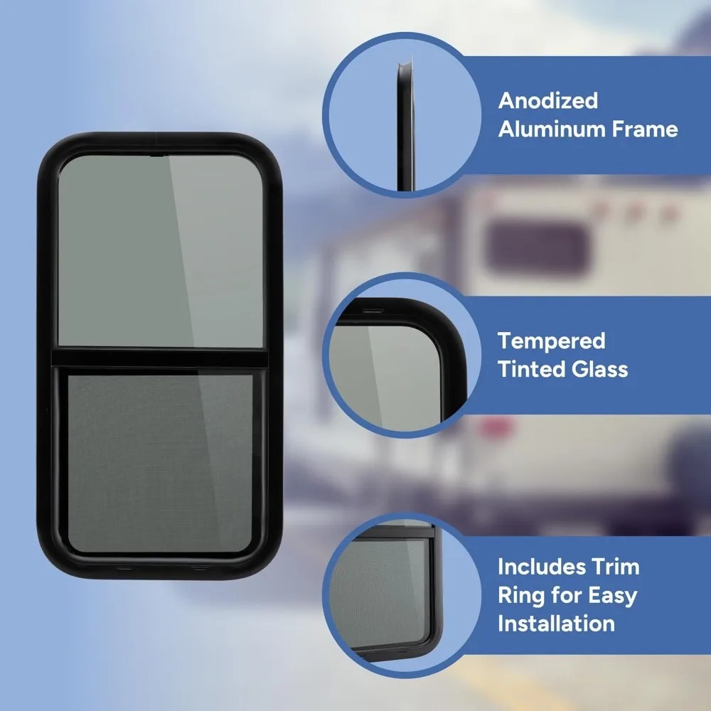 نافذة منزلق RV من الزجاج المقسى الملون، عمودي، 18 × 35، صنع في الولايات المتحدة الأمريكية