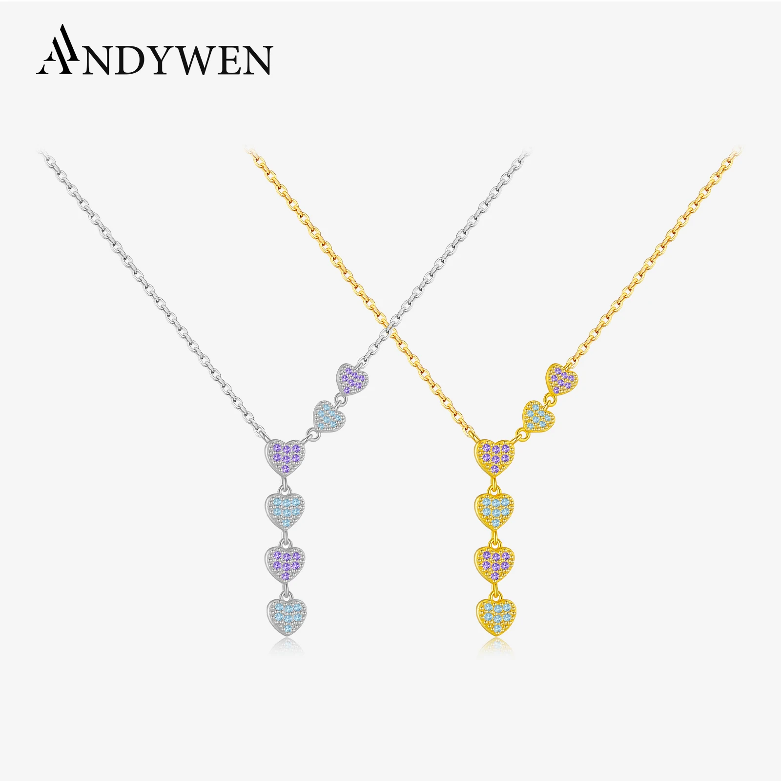 

Ожерелье ANDYWEN из серебра 925 пробы с кисточками, многоцветный дизайн фиолетового и синего цвета, романтическая подарочная коробка для ювелирных изделий для женщин, универсальная повседневная одежда