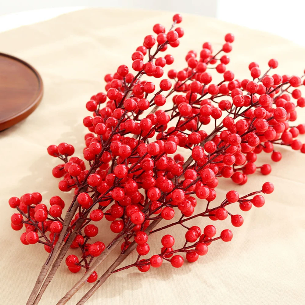 48cm-76cm Artificial Christmas Red Fruits Branch Fake Holly berries Plastic Plants for Home Harvest Festival Christmas Decor