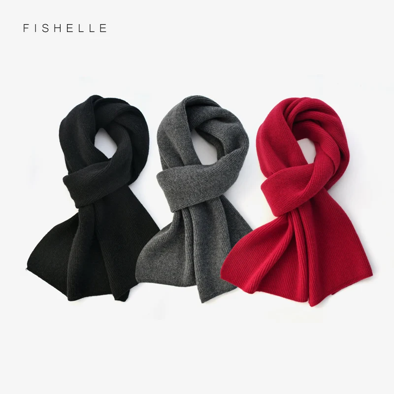 luxury cashmere knitted scarves solid color red gray black women or men winter scarf adults warm thick wool scarf kids children