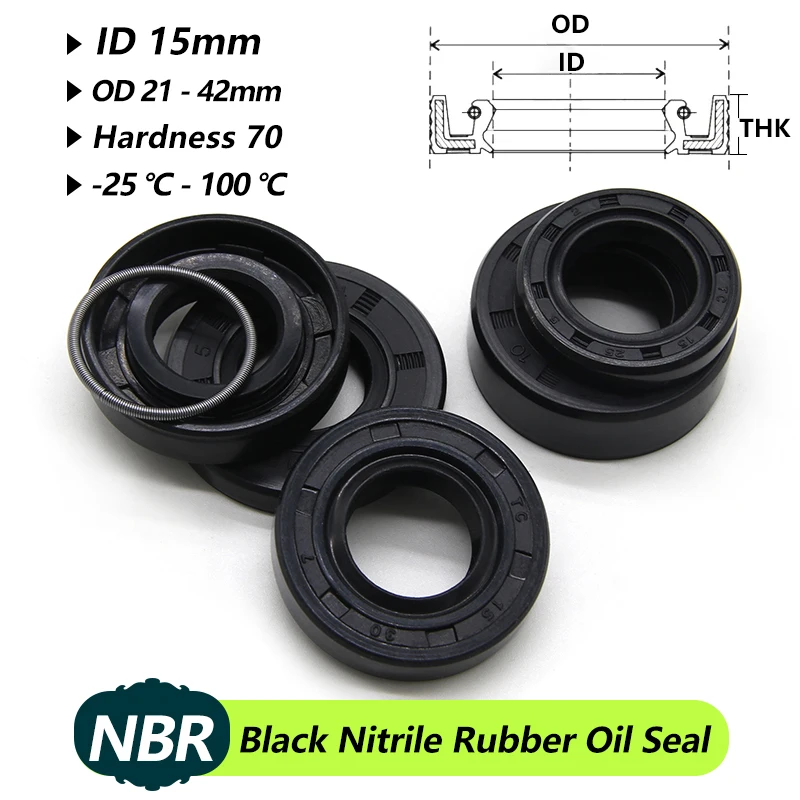 ID15mm NBR Oil Seal TC-15*21/22/24/25/26/28/30/32/35/40/42*4/5/7/8/10mm Skeleton Nitrile Rubber Shaft Double Lip Sealing Gaskets