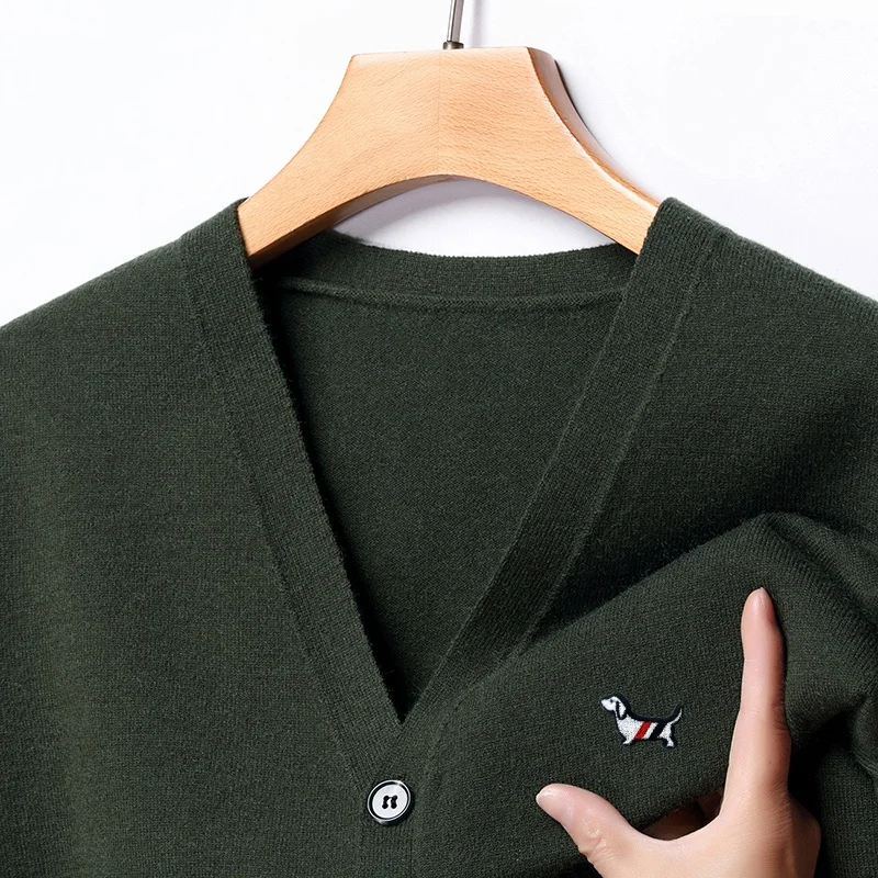 Designer Original Men's V-Neck Long Sleeve Cardigan Sweater Autumn New Exquisite Small Dog Print Knitwear Coat Handsome Menswear