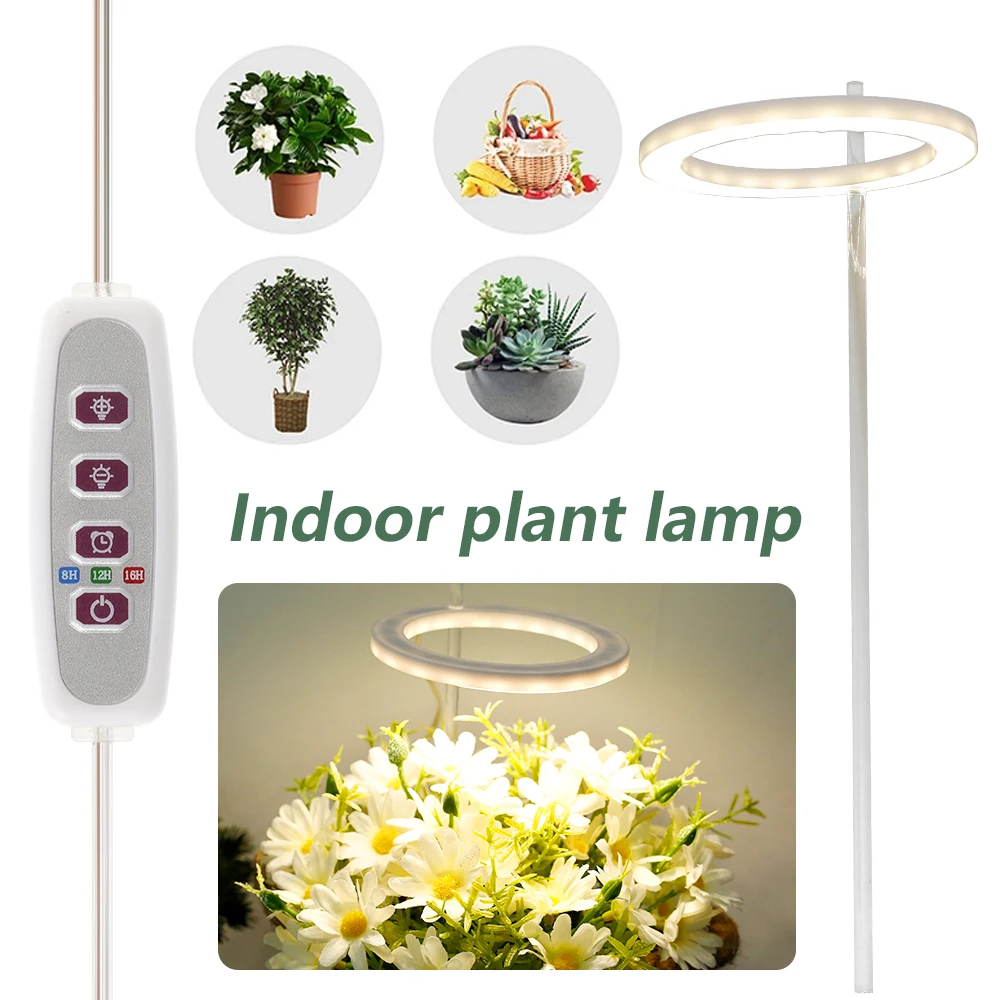 20LEDs Ring Grow Lights Indoor Plants Full Spectrum Height Adjustable Plant Light for Indoor Plants 5V USB Growing Lamp