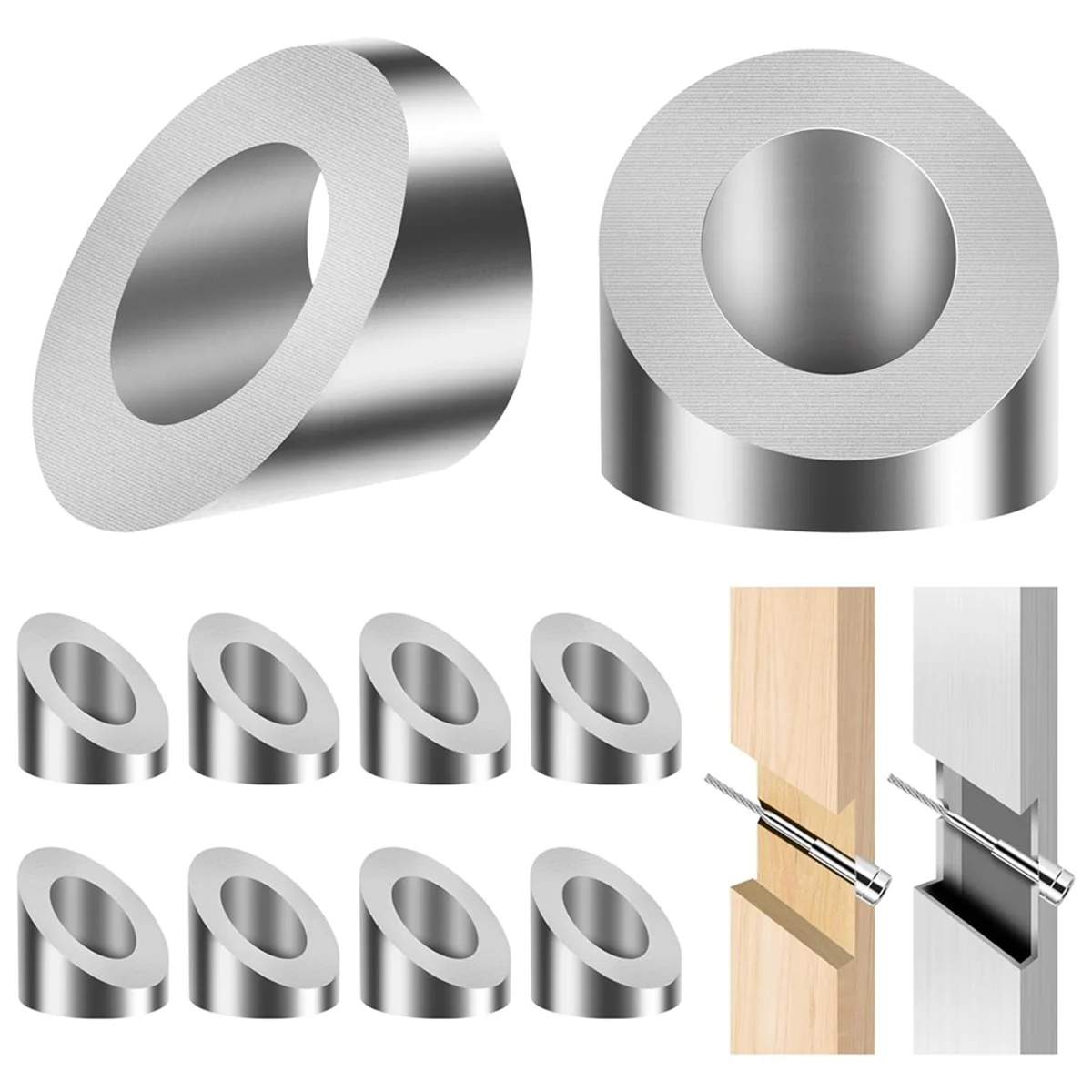 33° Beveled Angle Washers 9mm, for 8mm Cable Railing Hardware Kit, for Stair Deck Metal Wood Aluminum End Posts, DIY