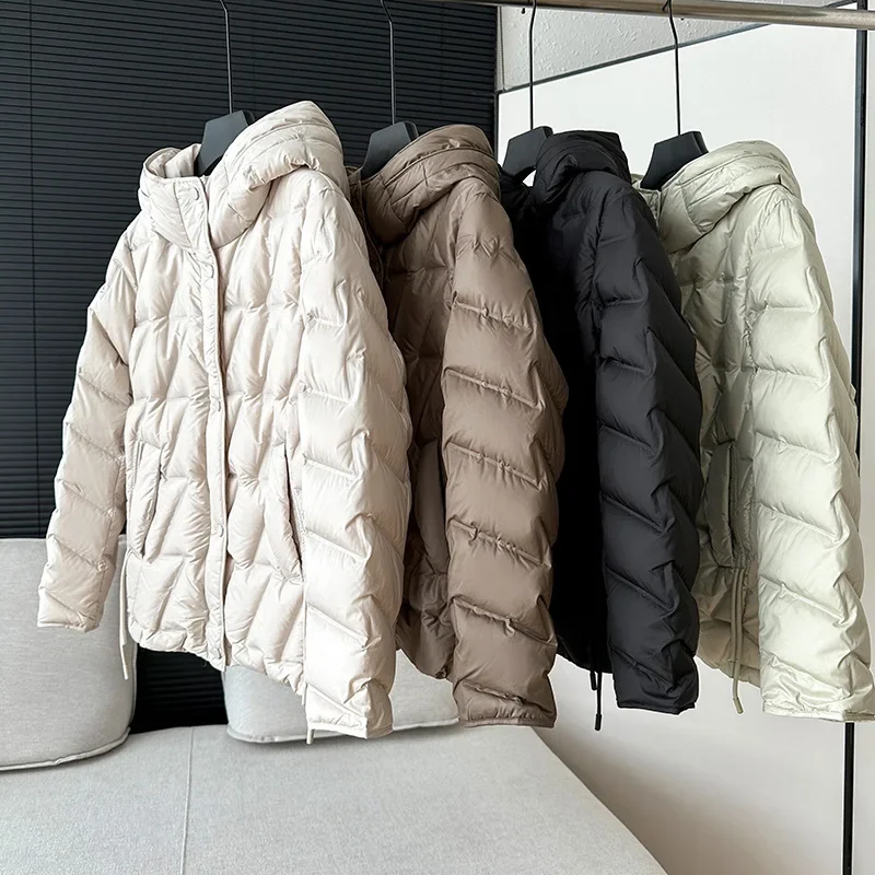 Lightweight 90% White Duck Down Jacket Women Short 2024 New Hooded Casuall Puffer Coat Female Thick Warm Windproof Parka Outwear