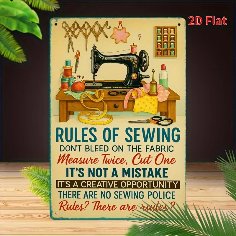 of Retro Metal Sign- Sewing Room Rules Tin .2 D Flat Wall Art, Durable, Windproof and Waterproof, Suitable for Hom