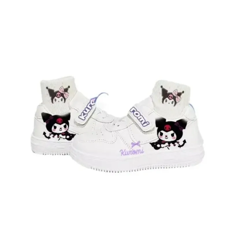 

2026 Kuromi Kids White Sneakers, Breathable Cartoon Casual Shoes with Hook & Loop, Includes Free Socks for Girls Students