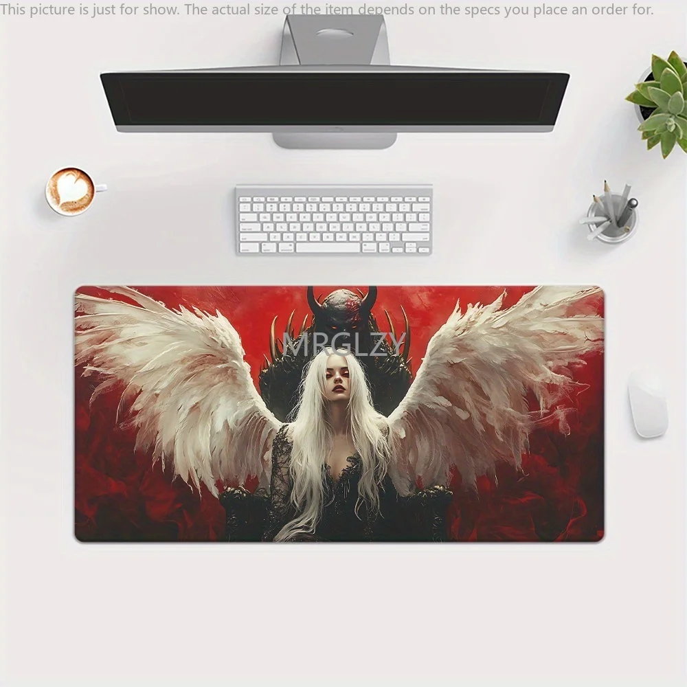 لوحة ماوس الملائكة والشياطين قاعدة مطاطية كبيرة مضادة للانزلاق ملحقات مكتب الكمبيوتر لوحة ماوس للمكتب والألعاب لوحة المفاتيح حصيرة ديكور
