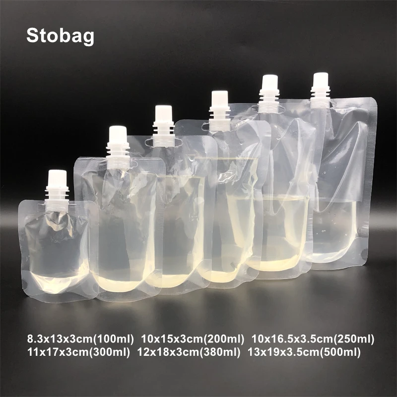 

StoBag 50pcs Transparent Liquid Packaging Nozzle Bags Juice Beverage Yogurt Soy Milk Sealed Stand Up Storage Reusable Wholesale