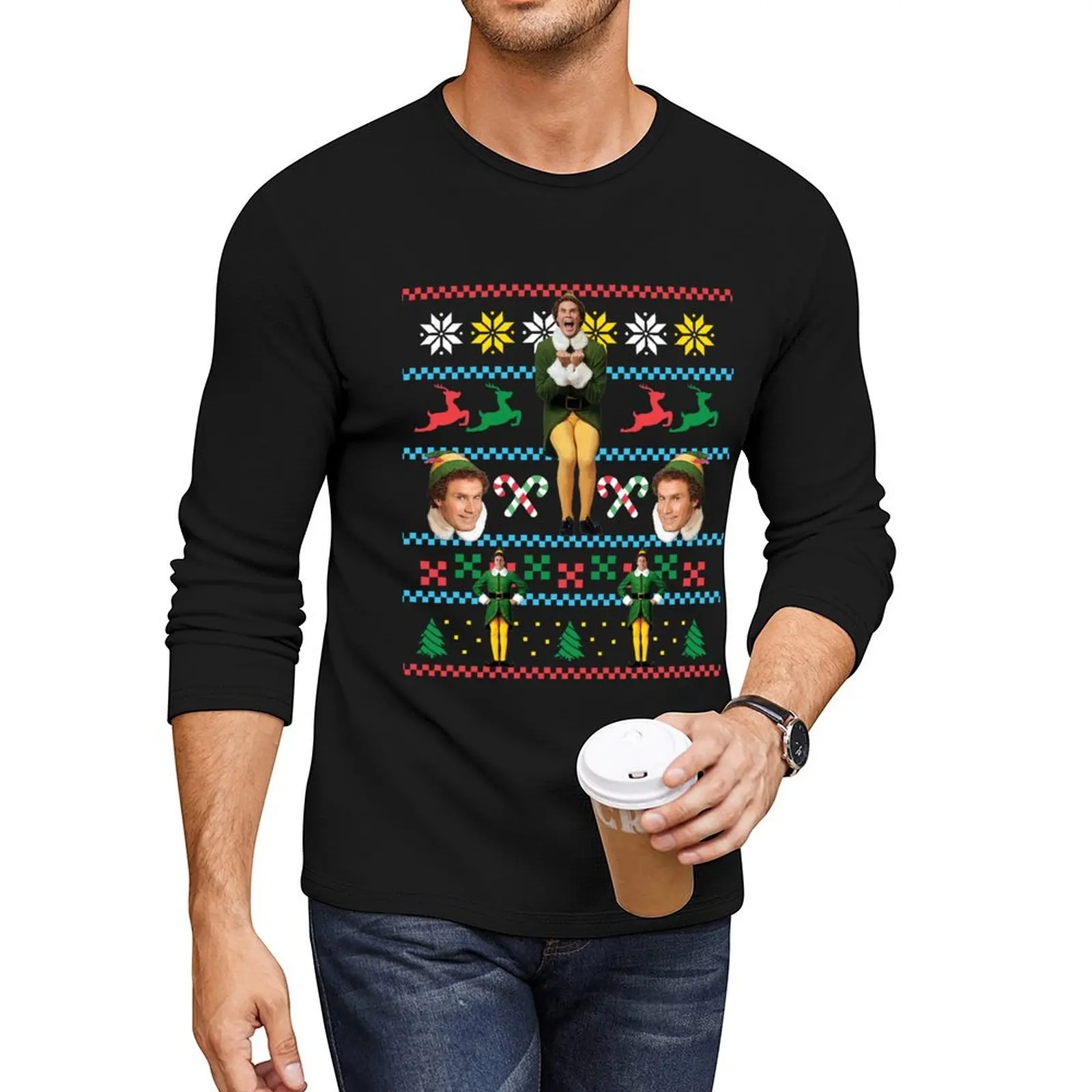 

Buddy The Elf Ugly Christmas Sweater Design Classic Xmas Movie Fun Gift Will Ferrell Long T-Shirt