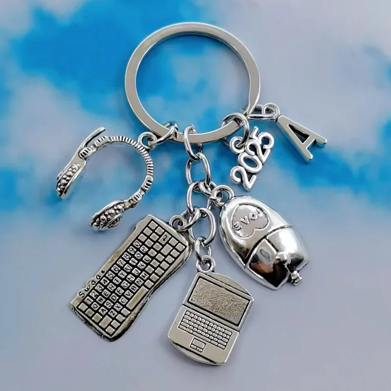 2025  A-Z letter mouse shape laptop keychain, stylish DIY keychain, jewelry gift with metal chain and bracket