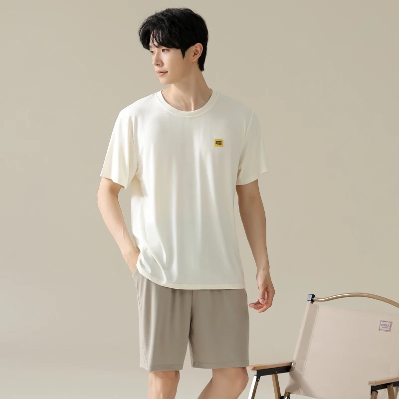 

MiiOW Summer Men's 2 Piece Pajamas Set Short-Sleeved Homewear Shorts Casual Teenage Students Sleepwear Comfortable Man Home Wear