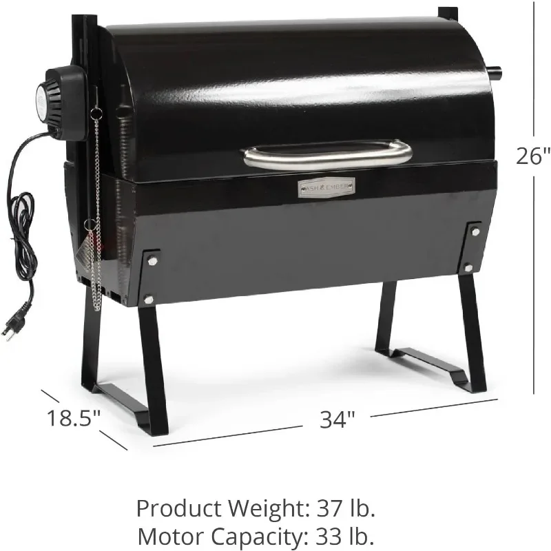 TITAN GREAT OUTDOORS Ash & Ember 4W Rotisserie Spit Roaster Grill, Rated 33 LB, Horizontal Adjustable Spit Rod