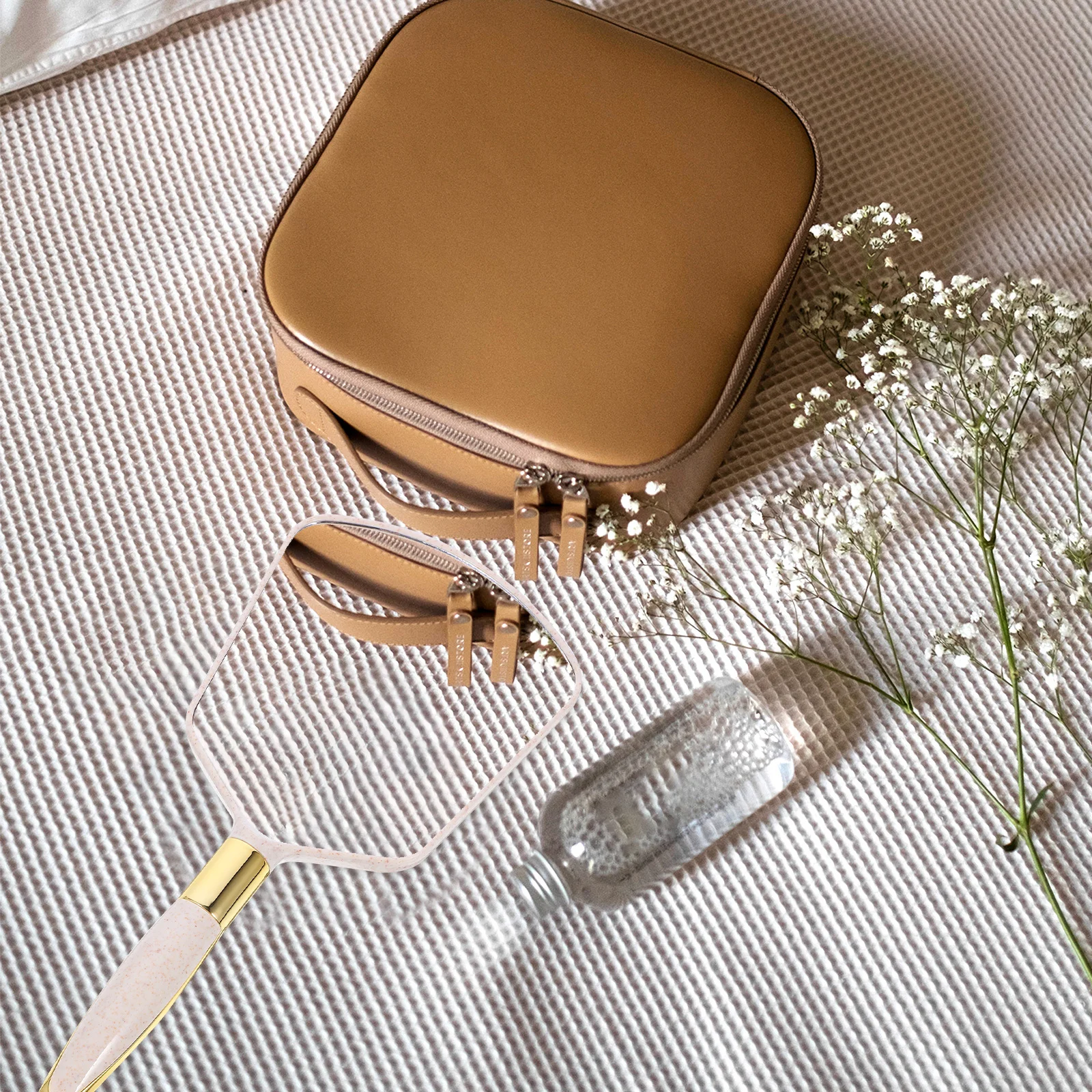 Lekkie kwadratowe lustro beżowe mocna rama z tworzywa ABS przezroczysta powierzchnia szklana nowoczesny prosty styl dekoracja ścienna do domu i łazienki