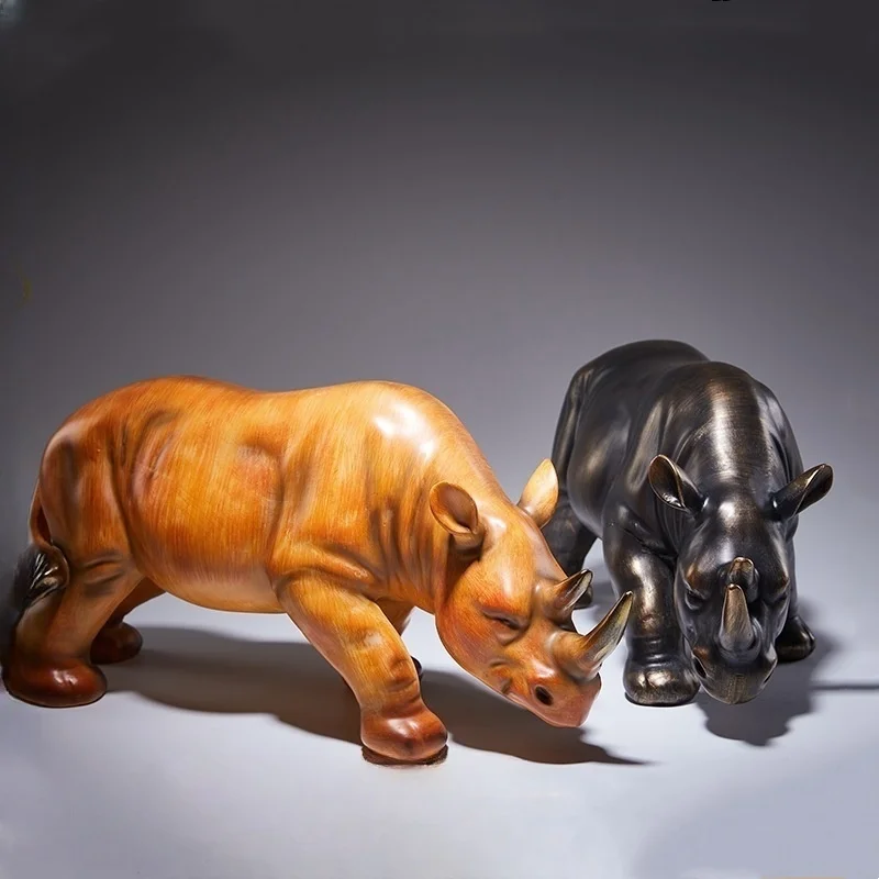 Resin Handicraft Rhinoceros Artificial Animal Sculpture Black Decorative Figurines Home Decoration Accessories