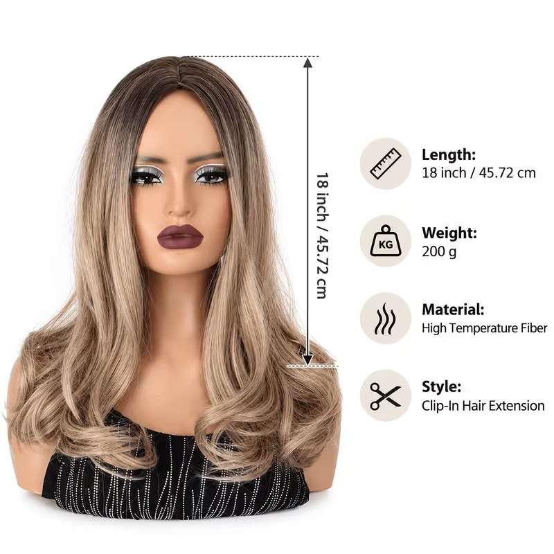 18Inch Synthetic Hair Topper for Women Ombre Wavy Curly Clip In Hairpiece High Temperature Fiber Top Hairpiece for Thinning Hair