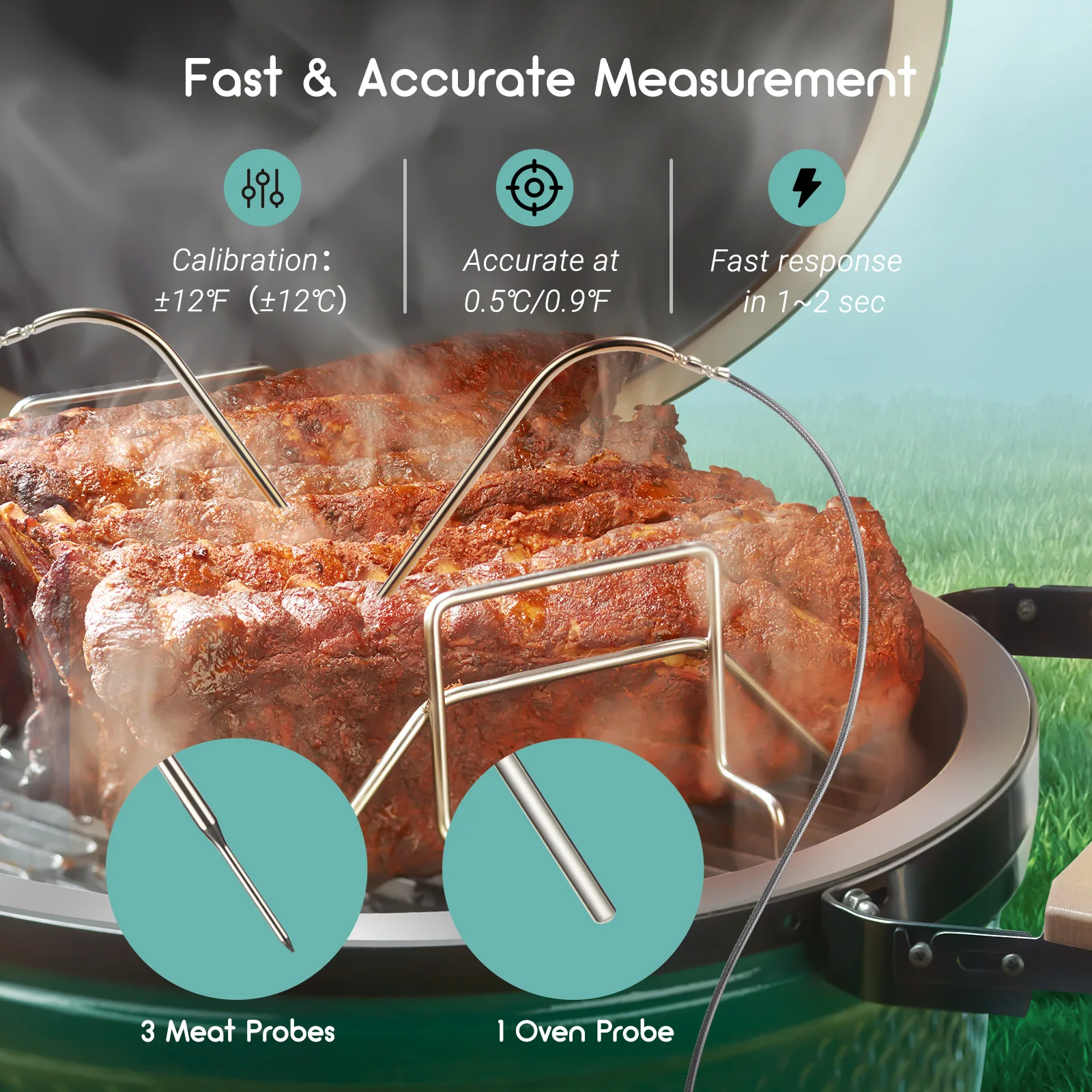 INKBIRD ISC-027BW BBQ Modello di temperatura Controller Ventilatore automatico per fumatori Wi-Fi Bluetooth con 4 sonde per grande uovo verde