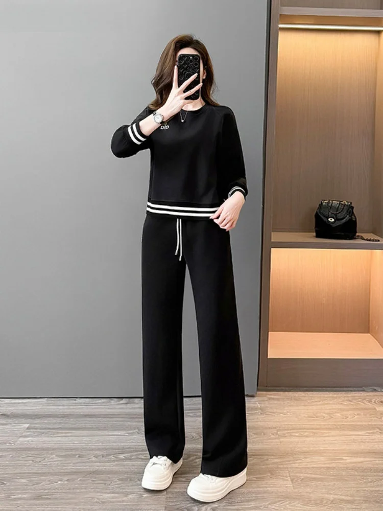 

Женский повседневный спортивный костюм La Chapelle: черный свитшот с длинным рукавом и брюки свободного кроя, осень-зима, новинка