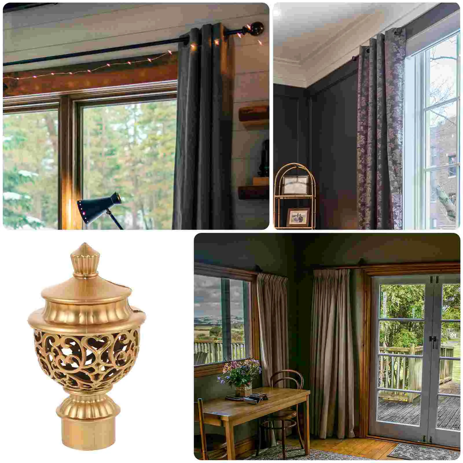 10 Pcs Black Out Curtains Rod Accessories Window Pole End Fitting Drapery Finials Plug Final Golden Head Decorative