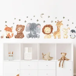 Cartoon Lovely Animals Wall Stickers For Kids Room Background Decor Wallpaper Baby Bedroom Home Decoration Self-adhesive Mural