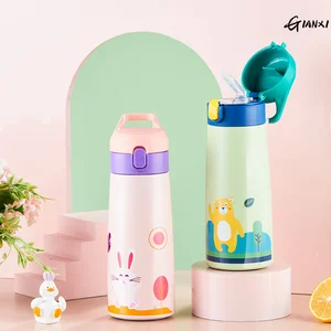 GIANXI Anak-anak Mug Termos Jerami Baja Tahan Karat dengan Casing Kartun Termos Vakum Anti Bocor Botol Air Panas Anak-anak Thermocup 10 botol air glitter penjualan terbaik - №