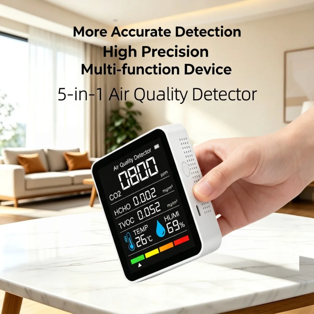 5-in-1 Air Quality Monitor CO2 Meter Digital Carbon Dioxide TVOC、 HCHO Detector Temperature Humidity Tester view 4