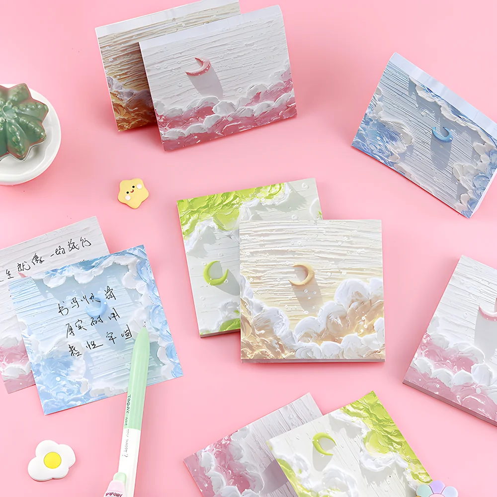 Korean Retro Fields Sticky Notes Cute Kawaii Landscape Painting Artistic Memo Pad Post Notepad Aesthetic Stationery Checklist 3D