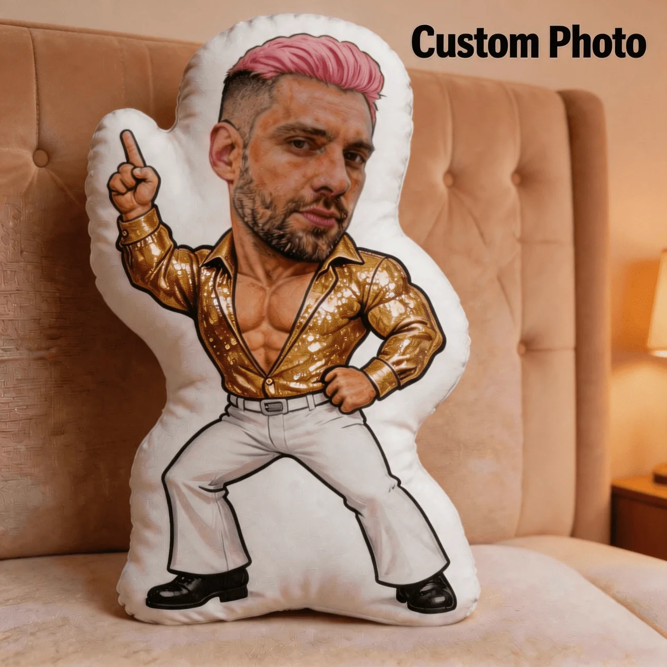 Custom Photo Custom Shaped Pillow, Funny Disco for Man Portrait Decorative Cushion with Double-Sided Printing, Home Decor Accent