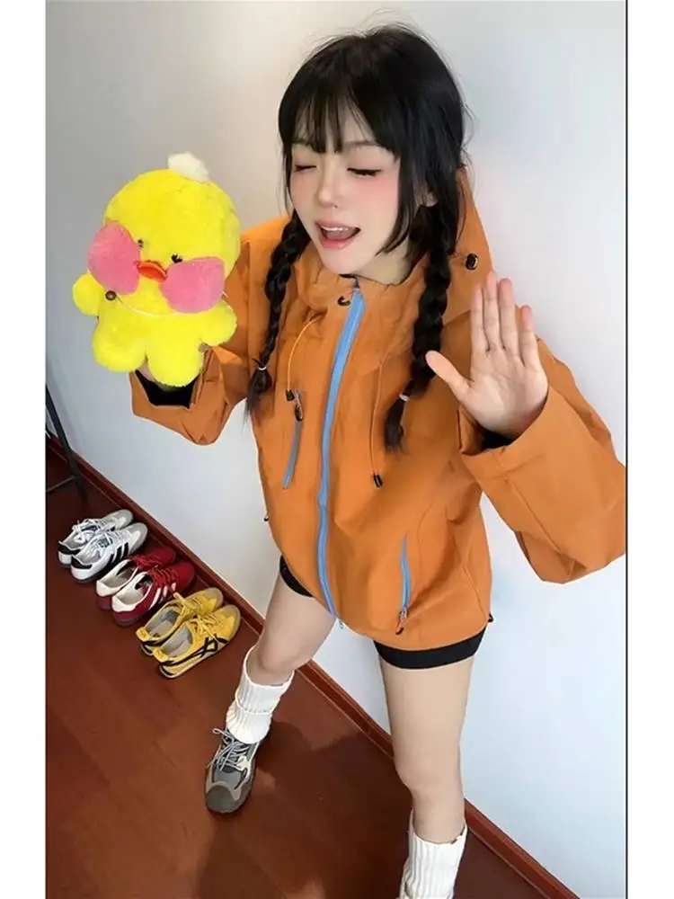 

Dopne Orange Outdoor Waterproof Women's Jaet Autumn Small Size Faion Climbing Coat Zipper Decoration Polyester Nylon C...