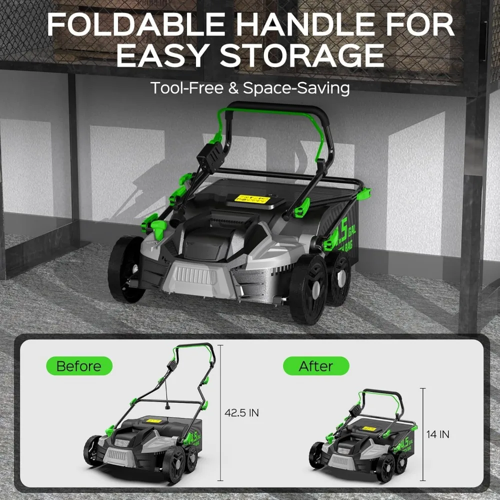 Elektrischer Vertikutierer und Vertikutierer mit 16 Zoll und 15,5 Ampere und 14,5 Gallonen Tasche für die Rasenpflege – leistungsstarkes 2-in-1-Hofpflegewerkzeug