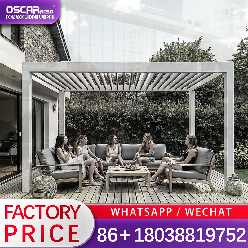Bioclimatic Waterproof Motorized Pergola Cover with Louvered Roof for Garden Balcony Shading Outdoor Pavilion pergola