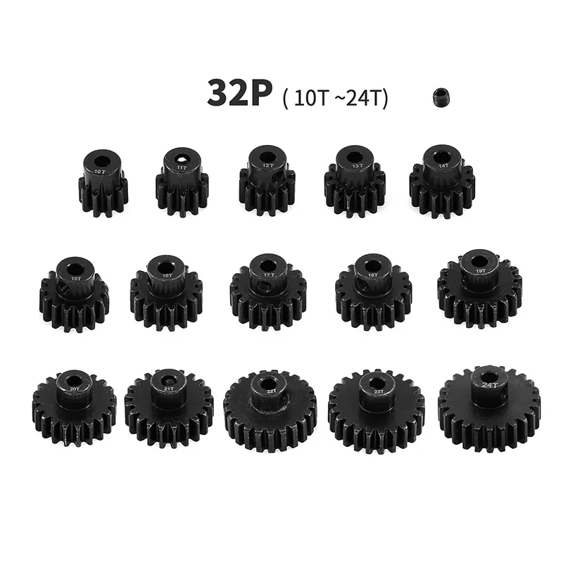 Motor Gear 0.8M 32P 3.175mm 10-11-12-13-14-15T-16-17-18-19-20-21-22-23-24T 45# Hardened Steel Pinion Gear For 1/10 RC Car