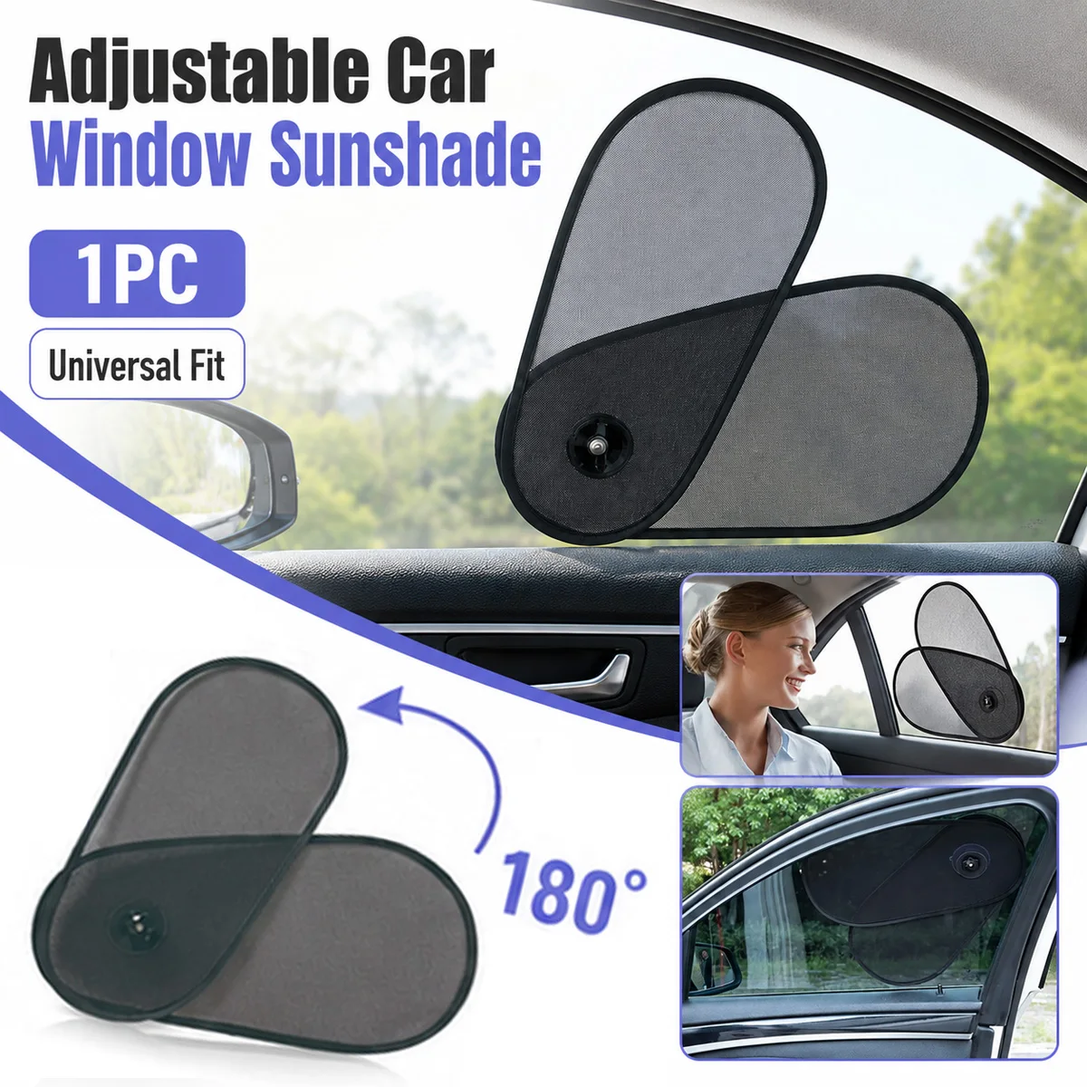 1PC Adjustable Car Window Sunshade Side Window Mesh Shade With Suction Cup Fixing UV Protection Breathable Auto Interior Cover